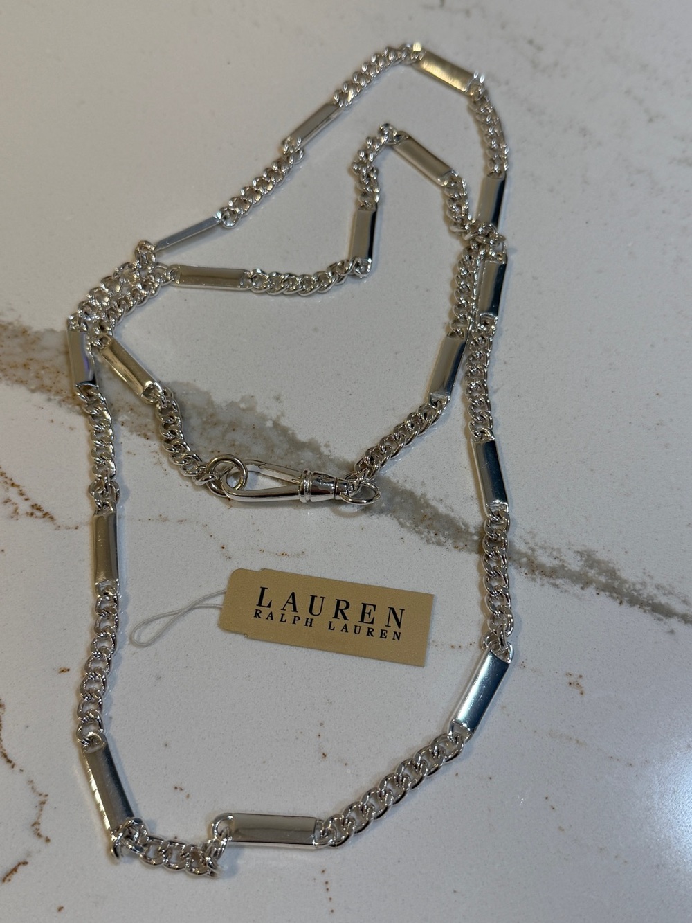 Ralph Lauren Polished Silver Bar & Chain Necklace